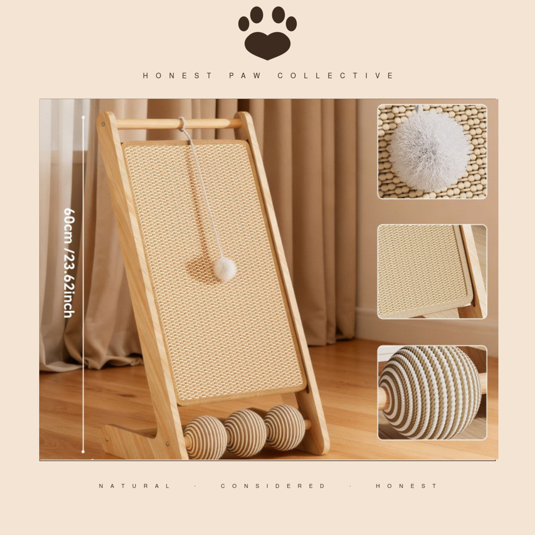 Honest Wood Sisal Cat Scratcher — 3-in-1 Board, Bed & Toy