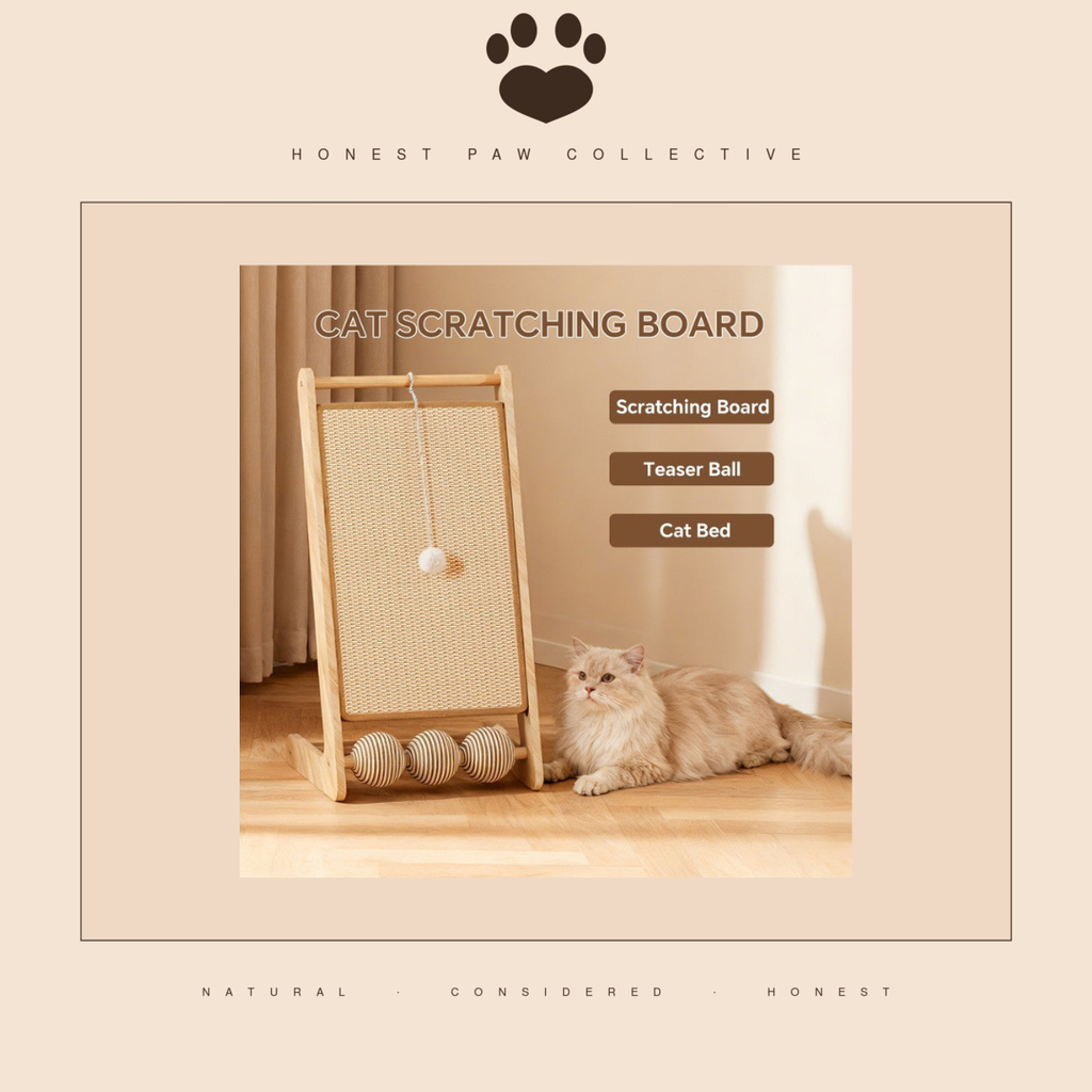 Honest Wood Sisal Cat Scratcher — 3-in-1 Board, Bed & Toy