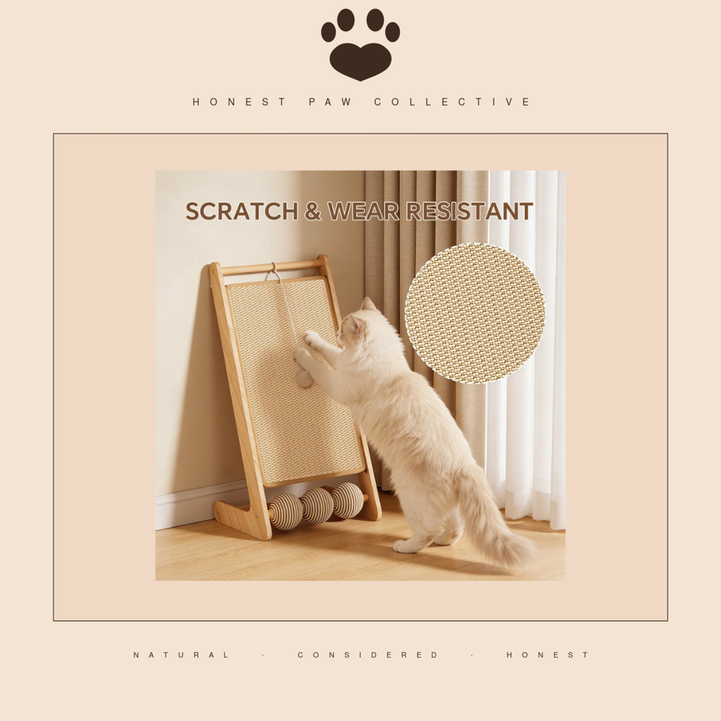 Honest Wood Sisal Cat Scratcher — 3-in-1 Board, Bed & Toy