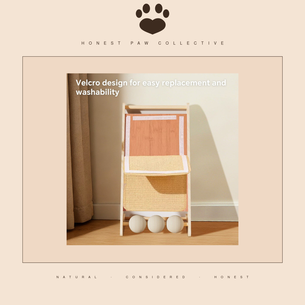 Honest Wood Sisal Cat Scratcher — 3-in-1 Board, Bed & Toy