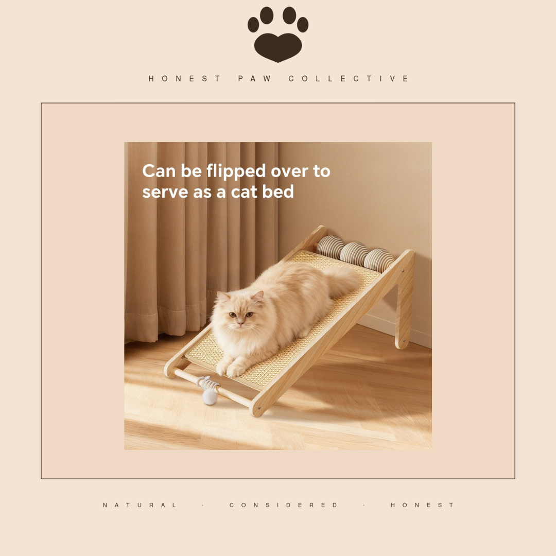 Honest Wood Sisal Cat Scratcher — 3-in-1 Board, Bed & Toy