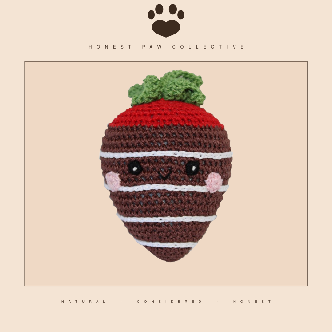 Hand-Knit Strawberry Dog Toy — Organic Cotton, Made in the USA