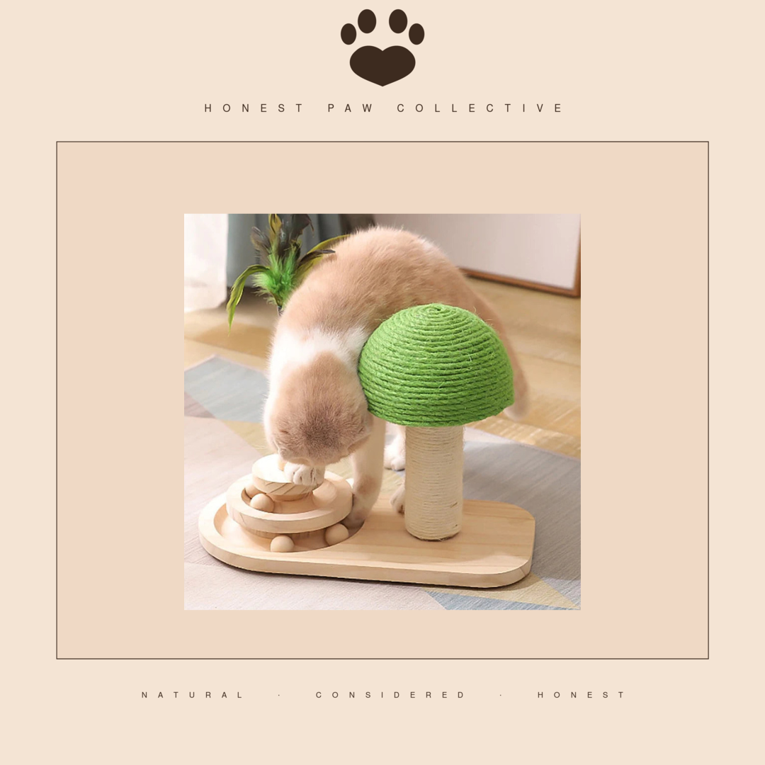 Sisal Play Tower — Wood Base, Scratch Post & Feather Teaser