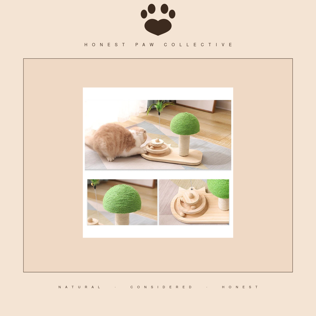 Sisal Play Tower — Wood Base, Scratch Post & Feather Teaser