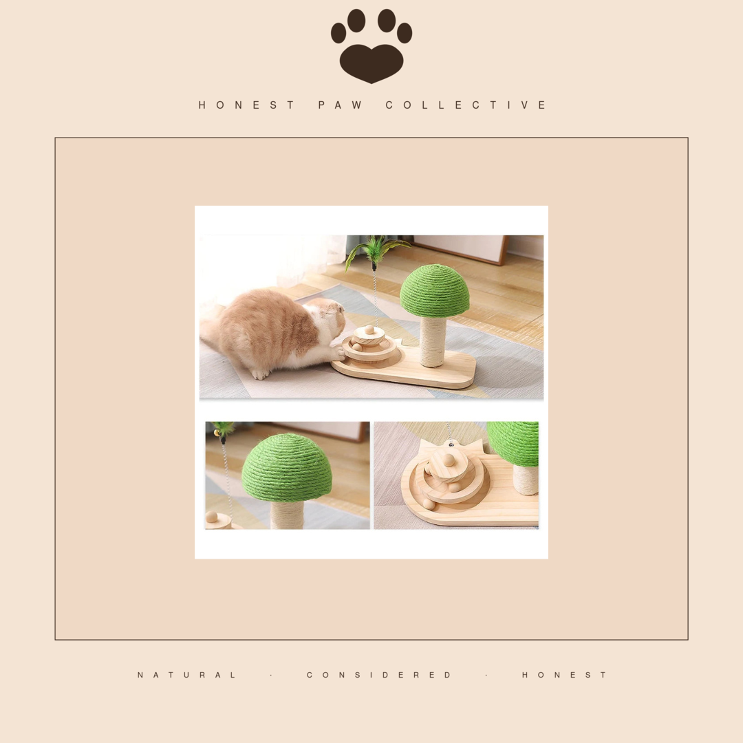 Sisal Play Tower — Wood Base, Scratch Post & Feather Teaser