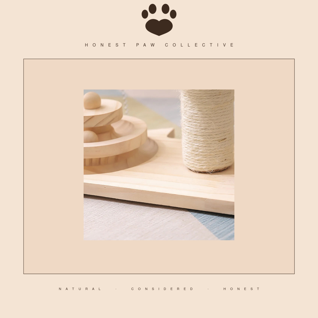 Sisal Play Tower — Wood Base, Scratch Post & Feather Teaser