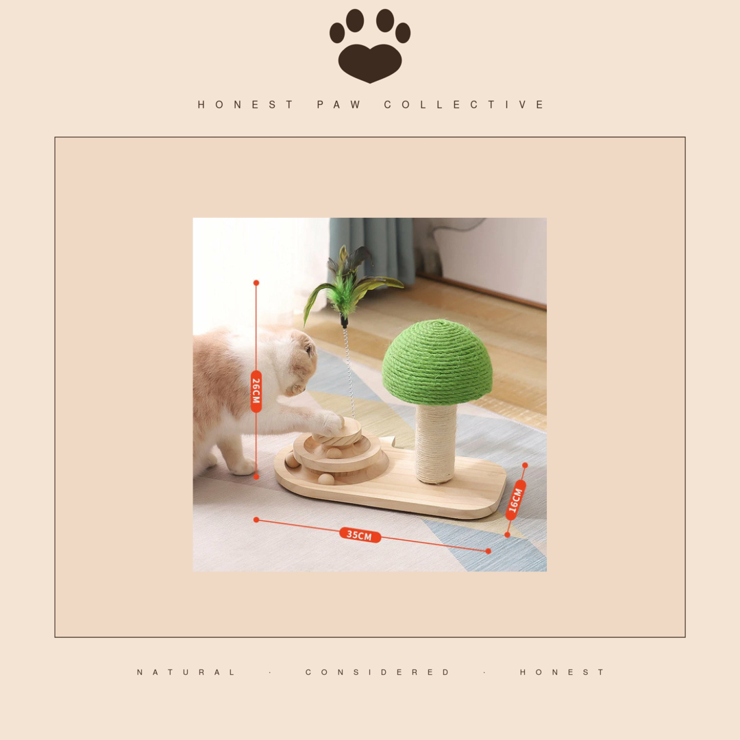Sisal Play Tower — Wood Base, Scratch Post & Feather Teaser