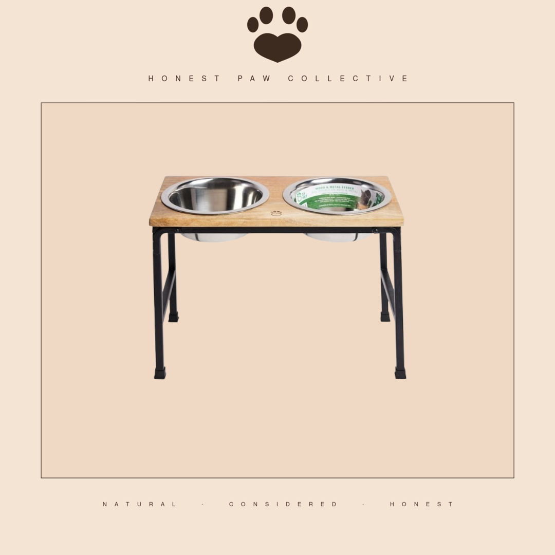 Mango Wood Elevated Feeder — Handcrafted, Dual Stainless Bowls